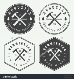 Set of vintage carpentry and mechanic labels, emblems and logo ...
