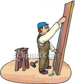 Handyman Using Measuring Tape To Measure a Piece of Wood - Royalty ...
