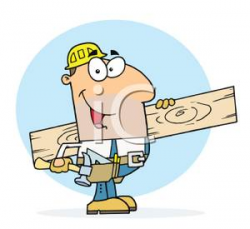 A Colorful Cartoon of a Carpenter Carrying a Plank of Lumber ...