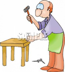 A Man Building A Wooden Side Table - Royalty Free Clipart Picture