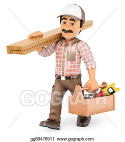 Stock Illustration - 3d carpenter walking with wooden board ...