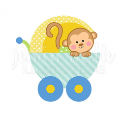 Baby Boy Monkey Carriage Cute Digital Clipart, Cute Baby Monkey Clip ...