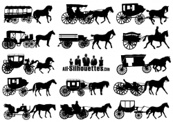 Vector Horse-Drawn Carriage Silhouettes | Horse drawn, Silhouette ...