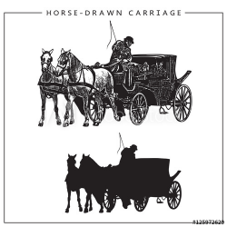 Vector Illustration of Horse-drawn Carriage, Horse Cart with ...