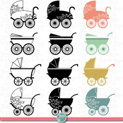 Vintage baby carriage clipart: 