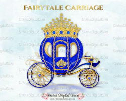 Royal Blue Gold Prince Princess Cinderella Fairytale Carriage