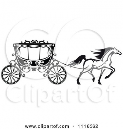 Clipart Black And White Prancing Horse And Romantic Wedding Carriage ...