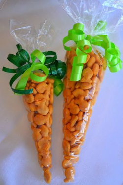 Easter Goldfish carrots. So easy! Cone shaped bags found at Hobby ...