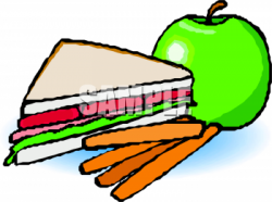 Clip Art of a Sandwich with Carrot Sticks and an Apple - foodclipart.com