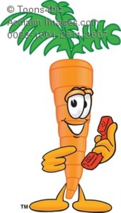 Clipart Cartoon Carrot Holding a Phone