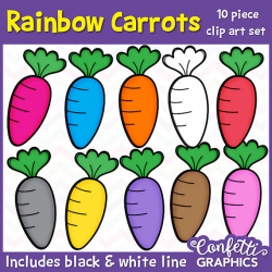 Rainbow Carrots Clipart / 10 Piece Set / Includes black and