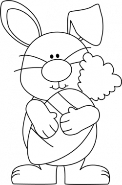 Black and White Bunny with a Giant Carrot Clip Art - Black and White ...
