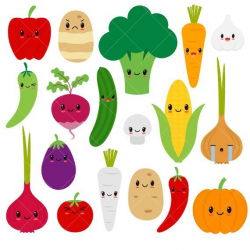 Kawaii Vegetables / Cute Vegetable Clipart / Happy Veggies ...