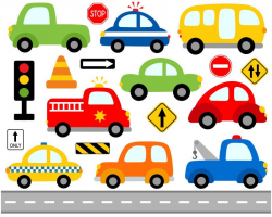 Cute Cars Digital Clip Art, Transportation, Road Signs Illustration ...