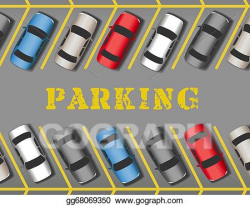 Vector Illustration - Cars park in store parking lot rows ...