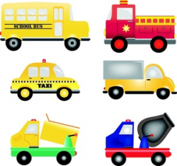 Vehicles Clipart Image - Cartoon trucks, busses and cars - work vehicles