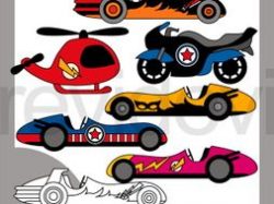 Superhero transportation clip art - race cars, helicopter ...