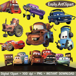 Cars Clipart Disney Cartoon Character 28 PNG Digital Graphic Image ...