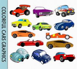 Cars Clip Art Graphic Car Clipart Digital Scrapbook Colorful Cartoon ...