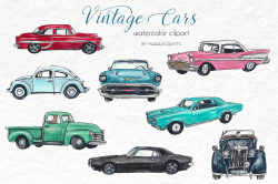 Watercolor Clip Art - Vintage Cars