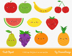 Cute Fruits Cartoon Clipart Instant Download