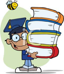 A Colorful Cartoon of a Student Holding a Stack of Books - Royalty ...