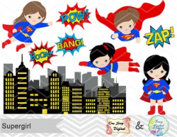 Digital Cute Supergirl Clip Art Superhero Clip Art Superman Girls ...