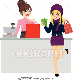 Clip Art Vector - Woman shopping paying with cash. Stock EPS ...