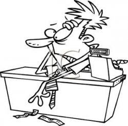 A Black and White Cartoon of a Stressed Cashier - Royalty Free ...