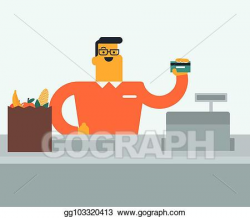 Vector Art - Young caucasian white cashier holding credit ...