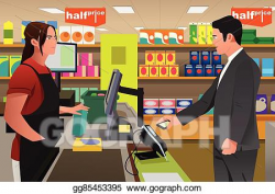 EPS Illustration - Man paying at the cashier using phone. Vector ...