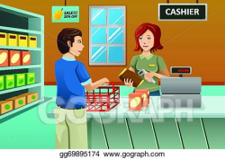 EPS Vector - Cashier working in the grocery store. Stock Clipart ...