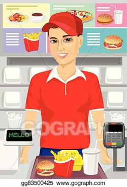 Vector Art - Male cashier at fast food restaurant. Clipart Drawing ...