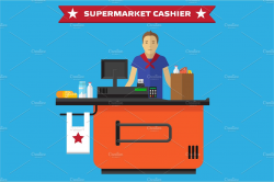 Supermarket Cashier, flat ~ Illustrations ~ Creative Market