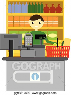 EPS Vector - Happy smiling cashier in a shop. Stock Clipart ...