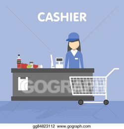 EPS Vector - Workplace of the cashier at supermarket. Stock Clipart ...