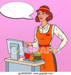 Vector Art - Pop art cashier takes the order. fast food ...