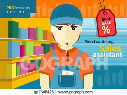 Vector Art - Male sales assistant in uniform on his workplace ...