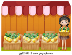 Vector Art - A girl selling pineapples. Clipart Drawing gg65744512 ...