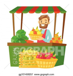 EPS Illustration - Caucasian street seller with fruits and ...