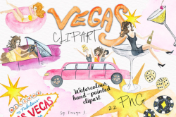 Vegas Clipart, Watercolor Clipart, Hand-Painted Clipart, Casino ...