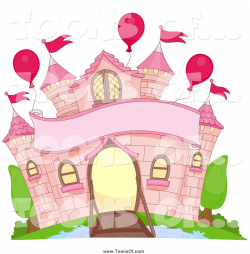 Clipart of a Pink Castle with a Moat, Banner and Balloons by BNP ...