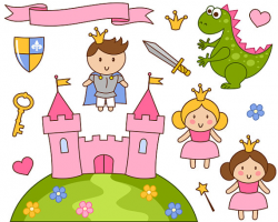 Cute Little Princess And Prince Clip Art, Pink Castle Clipart ...
