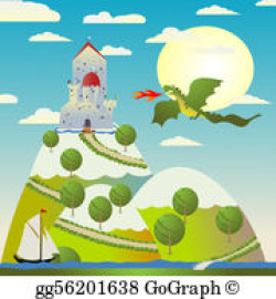 Stock Illustration - Big blue dragon with medieval castle. Clipart ...