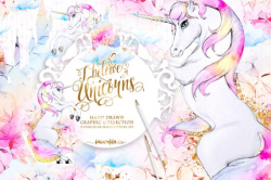 Cute Unicorn Clipart Watercolor Hydrangea Illustrations Rainbow ...
