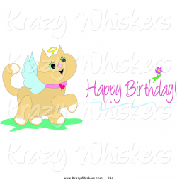 Critter Clipart of a Pink Birthday Greeting of a Cute Angel Cat with ...