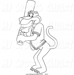 Sports Clip Art of a Lineart Panther Character Mascot Playing ...