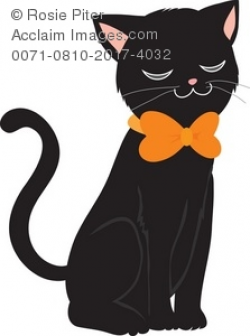 Royalty Free Clipart Illustration of a Black Cat With Bow