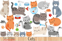 Cute Cat Clipart by PaperHutDesigns | Design Bundles