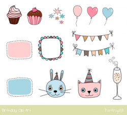 Happy birthday clipart, Doodle cat, bunny clip art, Party bunting ...